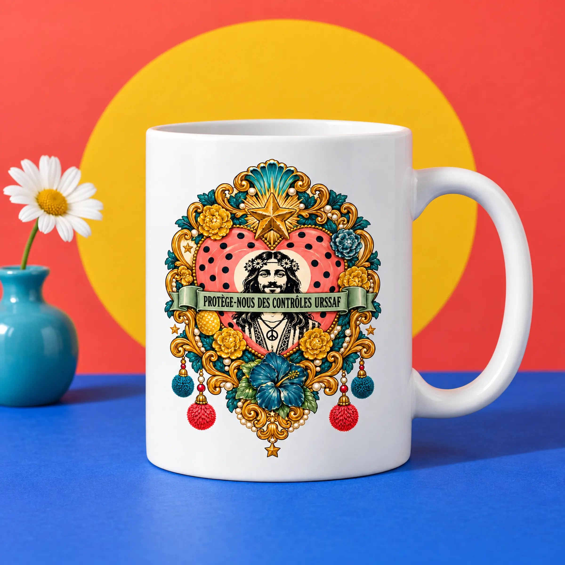 Mug blanc mat avec un ex-voto imprimé